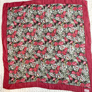 Alcott & Andrews sheer silky crepe scarf red & sage floral square cottagecore
